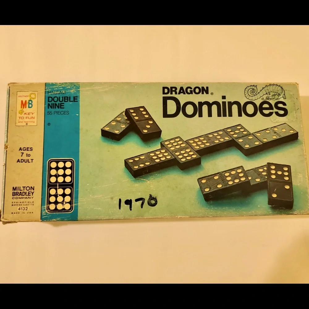 Vintage 1970s Domino’s Set “Double Nines & Dragon” design by Milton Bradley 55pc - Picture 1 of 5